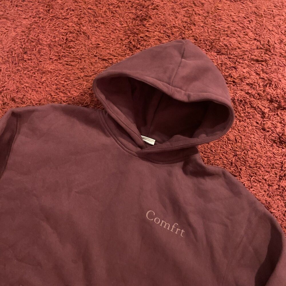 Comfrt Hoodie Men’s Size Large Maroon Pullover Fleece Hooded Sweatshirt - Picture 4 of 11